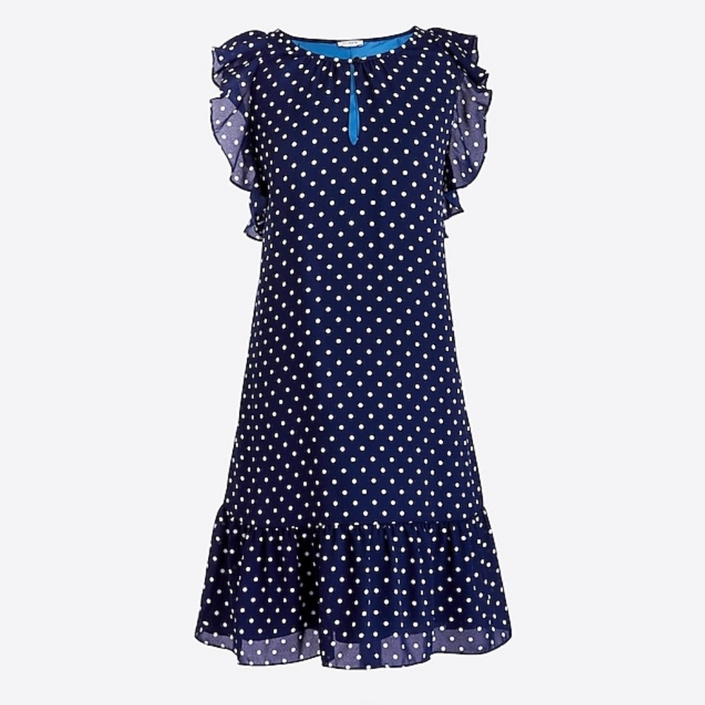 J. Crew Factory Flutter Dress in Navy Cream Dot